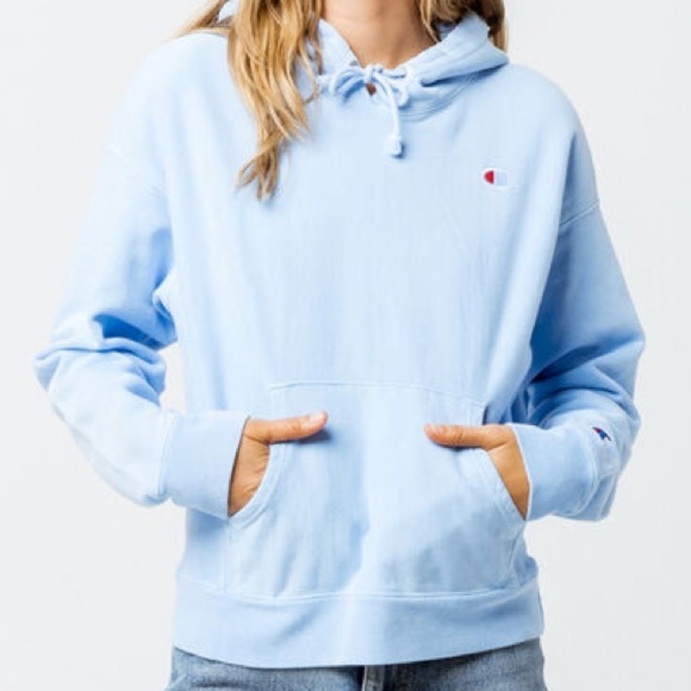 SOLD| xs light blue reverse weave champion hoodie